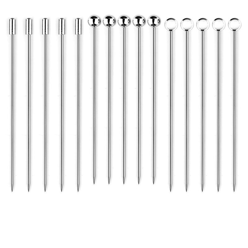I-MART 15 Pack Stainless Steel Cocktail Picks Martini Olive Skewers, Reusable Metal Garnish Sticks for Drinks, Appetizers, Bloody Mary, Olives, Citrus, Fruit Decor (Silver, 4.25 Inch) - Image 1